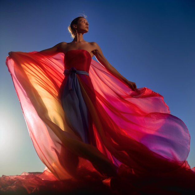 Arafierte Frau in einem roten Kleid, die auf einem Hügel steht generative KI