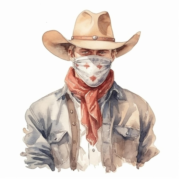 Arafierter Mann mit Maske und Cowboyhut, generative KI