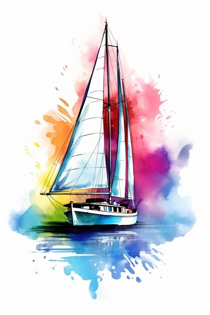 Arafiertes Segelboot mit einem weißen Segel und einem roten Segel