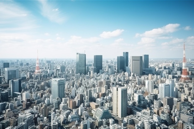 Arafly tomó una foto de una ciudad con edificios altos y un cielo azul generativo ai