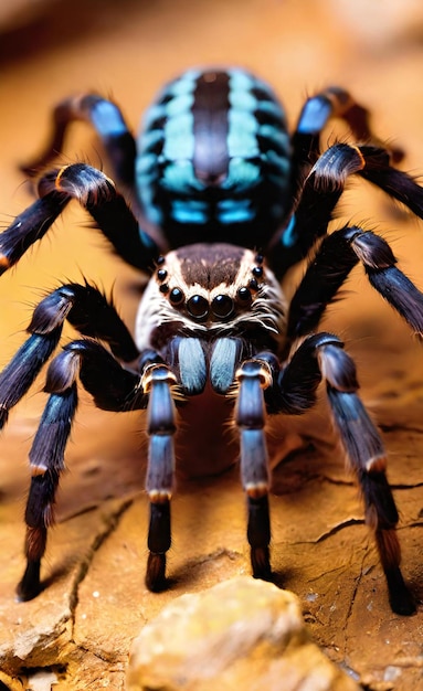 Foto una araña azul y negra con una cara azul y un cuerpo azul