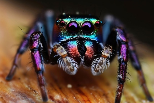 Una araña colorida con un gran ojo.