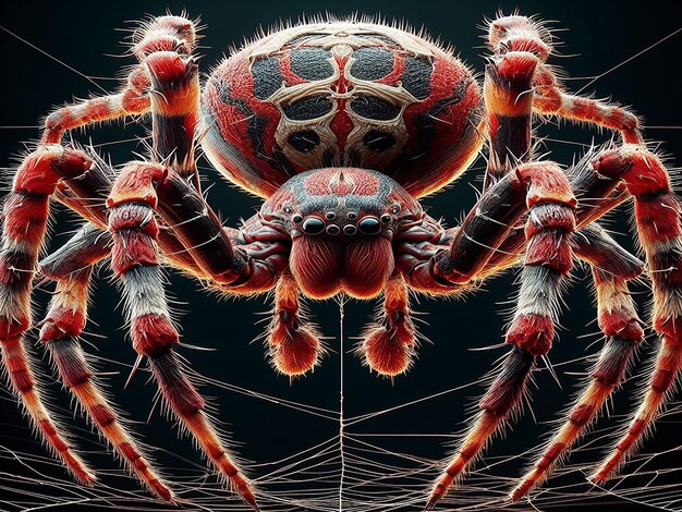 Foto una araña con un cuerpo azul y rojo y la palabra araña en el frente