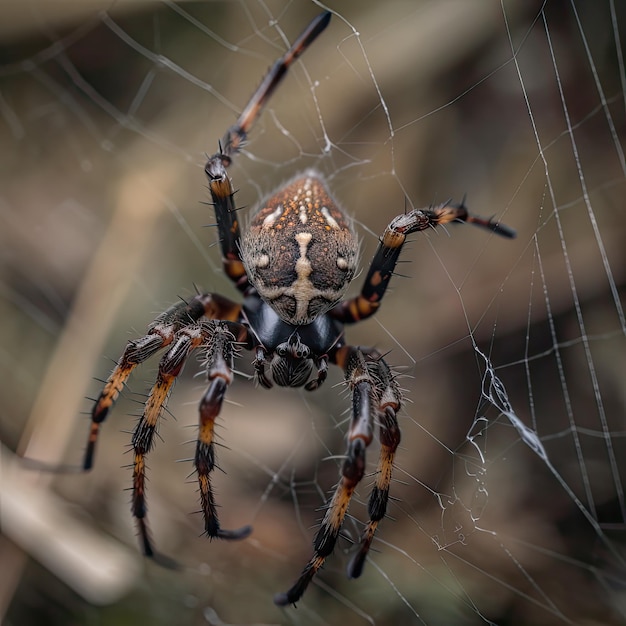 Una araña está en su telaraña con una araña grande sobre ella.