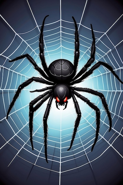 Foto araña negra en 3d en la web ilustración vectorial en estilo de dibujos animados imagen tradicional de cómics para halloween criatura venenosa peligrosa