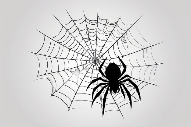 Foto araña negra y telaraña desgarrada telaraña aterradora del símbolo de halloween isolada en una ilustración vectorial blanca