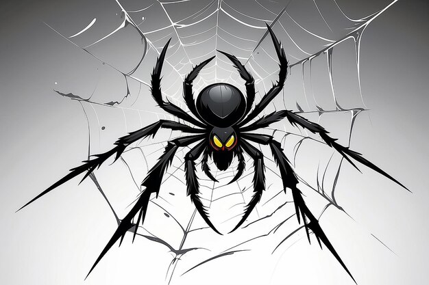 Foto araña negra y telaraña desgarrada telaraña aterradora del símbolo de halloween isolada en una ilustración vectorial blanca