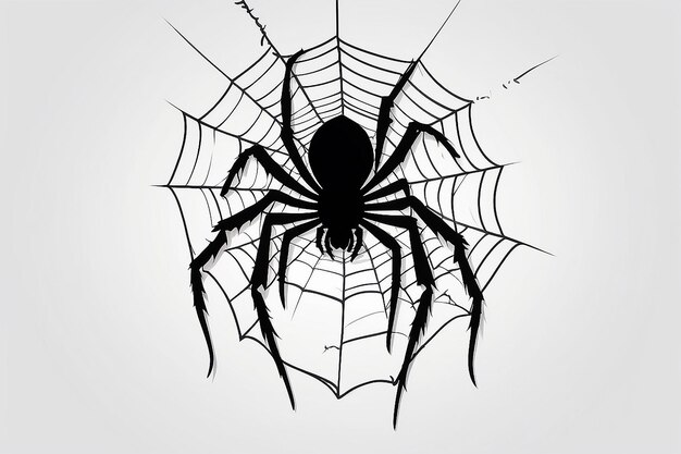 Foto araña negra y telaraña desgarrada telaraña aterradora del símbolo de halloween isolada en una ilustración vectorial blanca