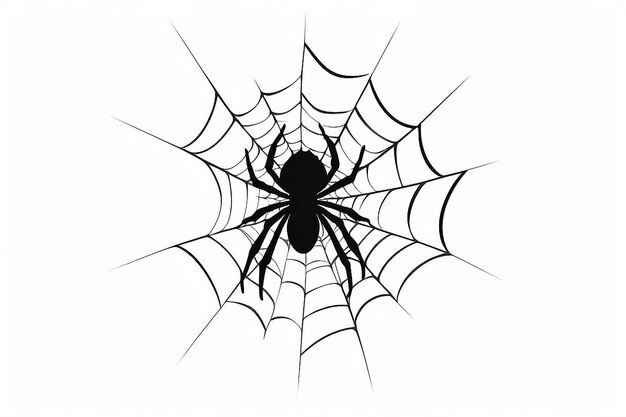 Foto araña negra y telaraña desgarrada telaraña aterradora del símbolo de halloween isolada en una ilustración vectorial blanca