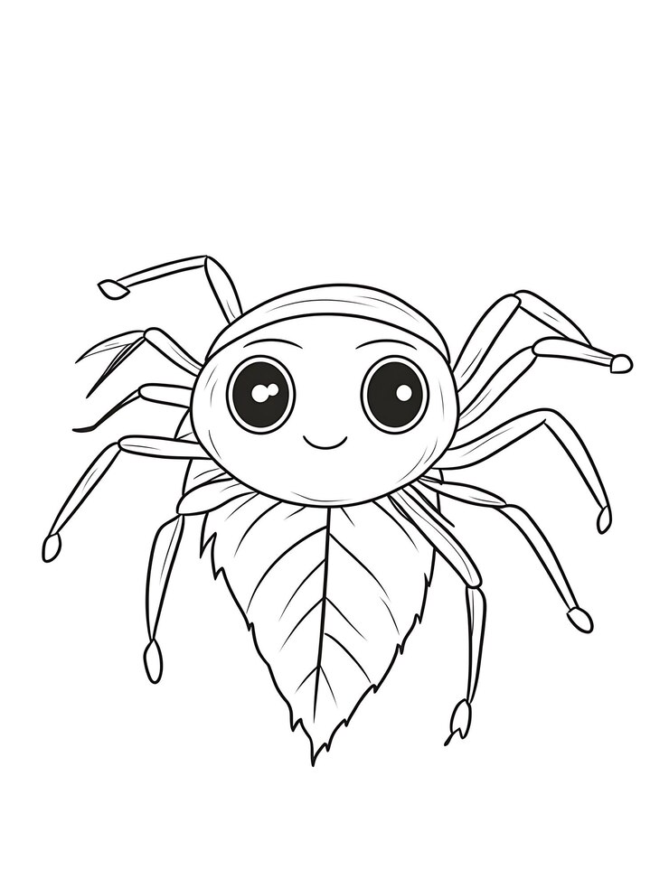 una araña con ojos grandes y una hoja en la espalda