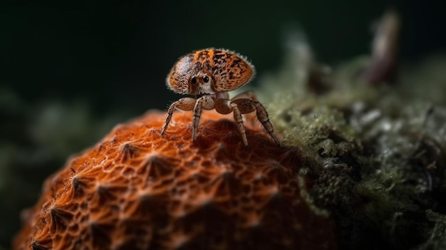 Foto una araña está en una pieza de fruta.