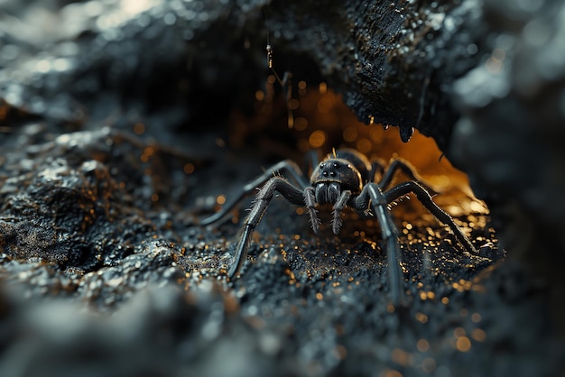 Araña que se arrastra en la cueva Insecto peligroso del cuento de hadas