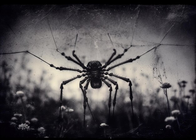 una araña que está afuera con una araña en ella