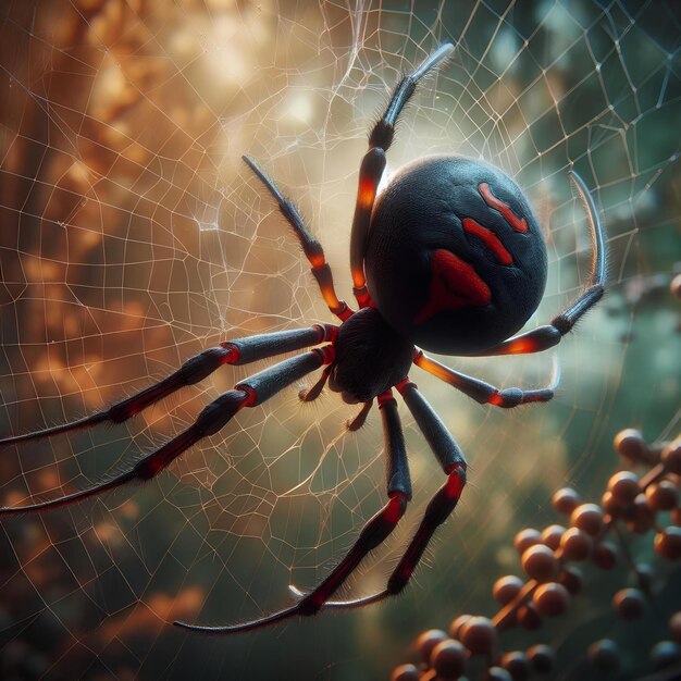 una araña que tiene la cara roja y los ojos negros