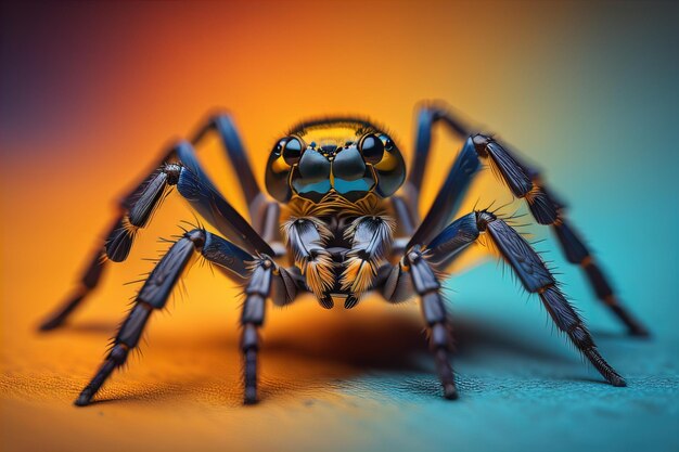 araña saltadora de primer plano en fondo de color sólido copyspace ai generativo