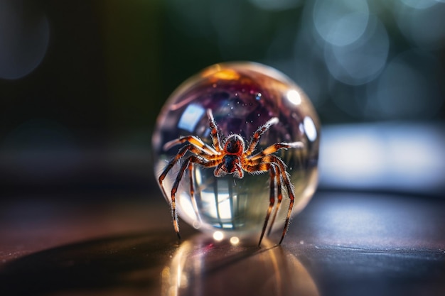 Foto una araña se sienta en una bola de cristal.