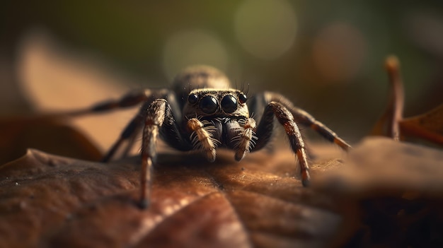 Una araña se sienta en una hoja con la palabra araña en ella.