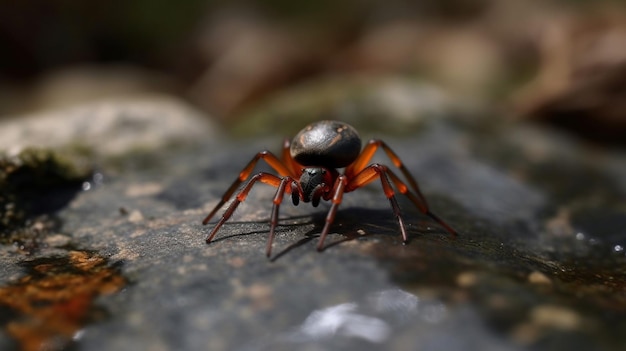 Una araña sobre una roca con la cabeza girada hacia un lado