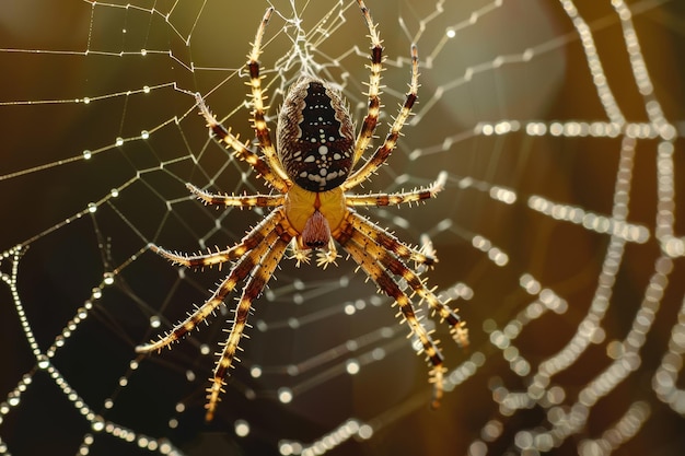 Foto una araña está en una telaraña.