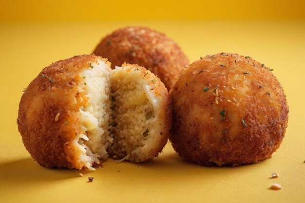 Foto arancini auf gelbem hintergrund ai erzeugt