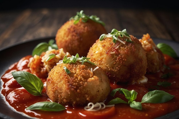 Arancini con salsa de tomate