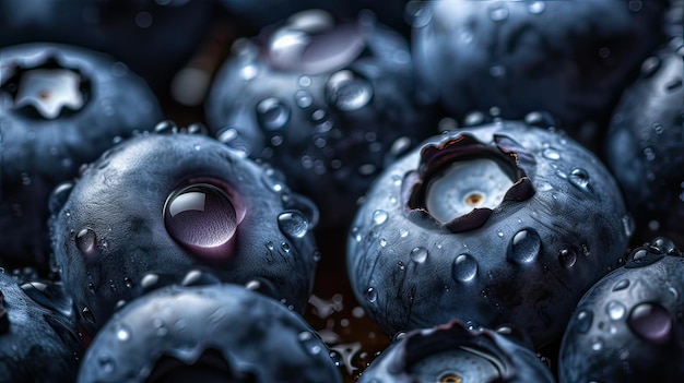 Arándanos con gotas de agua en una bandeja