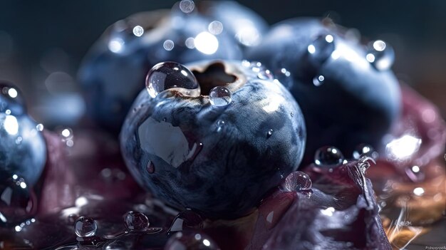 Foto arándanos en un recipiente con gotas de agua