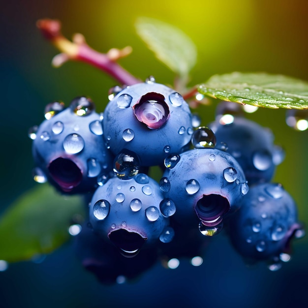 arándanos saludables con gotas de agua sobre ellos