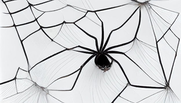 Foto aranha na web isolada no fundo branco teia assustadora com uma aranha