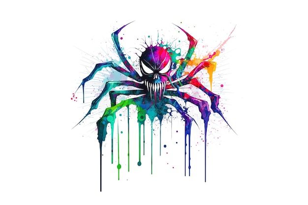 Aranha pintada com aquarelas multicoloridas isoladas em um fundo branco Gerado por IA