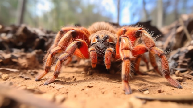 Aranha Tarântula em close no chão