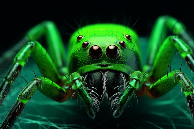 Foto aranha verde na folha animal venenoso macro vida selvagem generativa ai