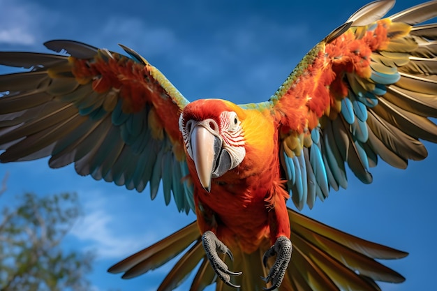 Foto arara vermelha e azul