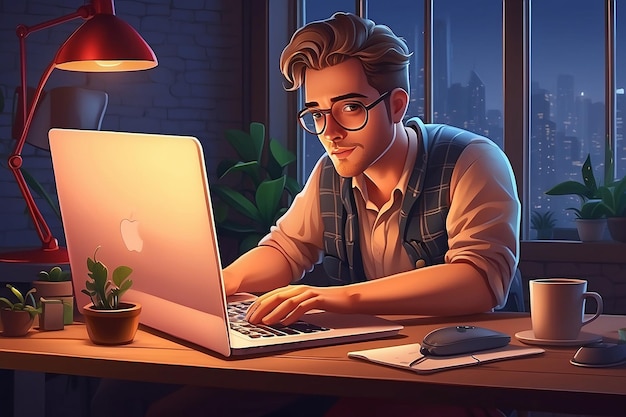 Arbeiten an einer Laptop-Illustration