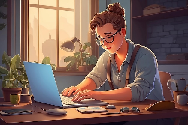 Arbeiten an einer Laptop-Illustration