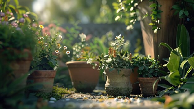 Arbeiten im Garten, Pflanzen in Töpfen