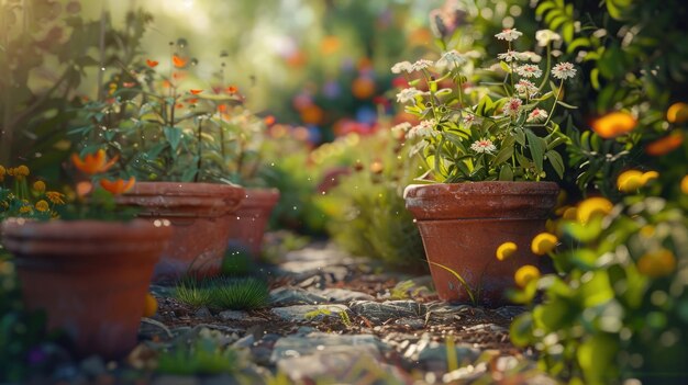 Arbeiten im Garten, Pflanzen in Töpfen