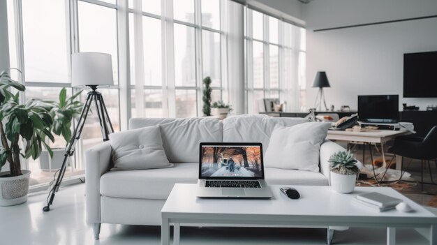 Arbeiten von zu Hause aus bei der Arbeit im Wohnzimmer