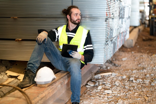 Arbeiter an der Maschine in der Fabrik Arbeiter in der Metallindustrie in der Fabrik