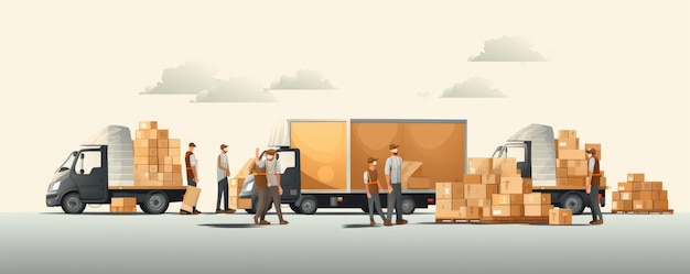 Arbeiter benutzen Hand LKW-Ladung Lieferwagen_mit Kisten Generative ai