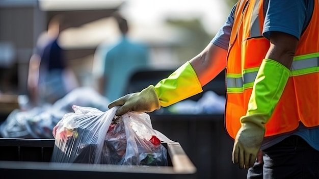 Arbeiter, die den Müll der städtischen Kommunen sammeln, sammeln für die Müllentsorgung