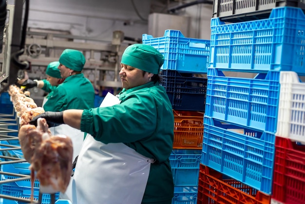 Foto arbeiter in einer lebensmittelverarbeitungsfabrik