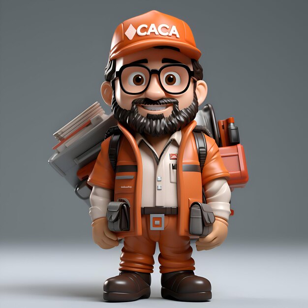 Foto arbeiter in orangefarbener uniform mit einer tasche papiere 3d-illustration