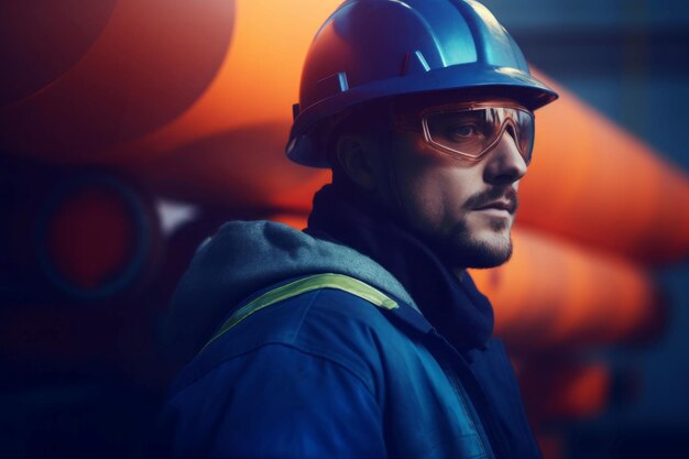 Arbeiter Mann Helm Rohrleitung Arbeit Fabrik Generate Ai