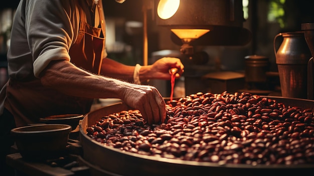 Arbeiter mit gerösteten Kaffeebohnen