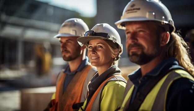 Foto arbeiter mit helmen auf der baustelle