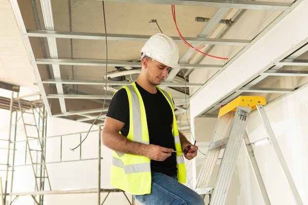 Arbeiter mit Maßband auf einer Baustelle