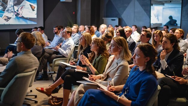 Foto arbeitnehmer, die beim seminar aufmerksam sind