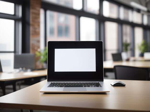 Arbeitsplatzbereiter Laptop mit leerem Bildschirm auf dem Bürotisch