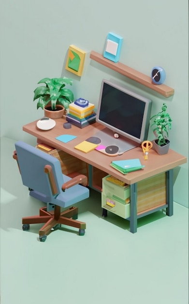 Arbeitsschreibtisch aus Holz, isometrisch